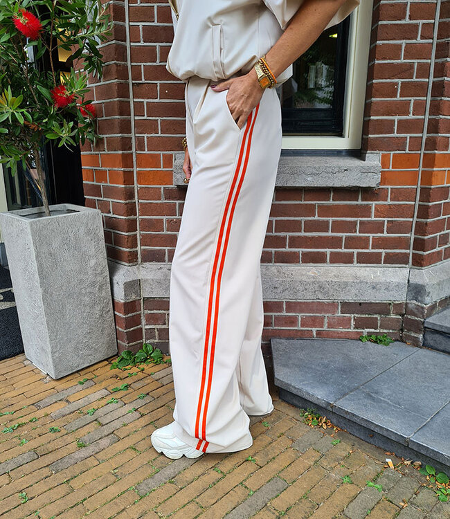Pantalon met Bies Beige/Oranje