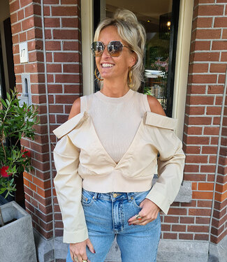 Luxe Offshoulder Blouse met Top Beige