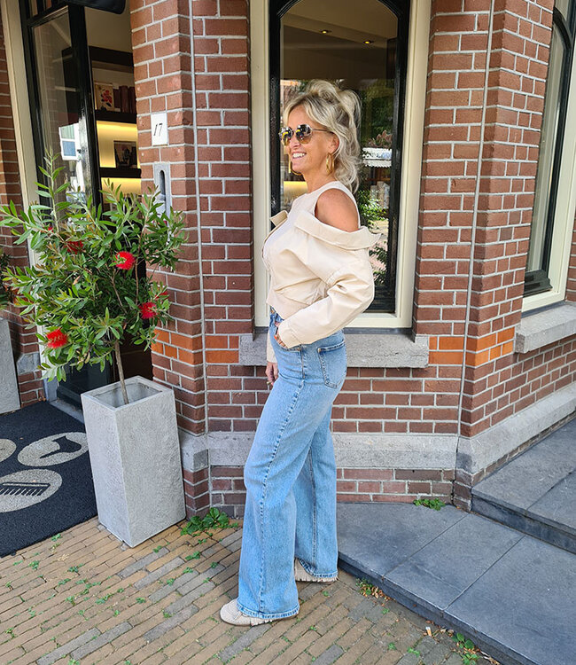 Luxe Offshoulder Blouse met Top Beige