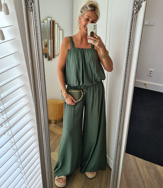 Crossbody Leder met Studs Donkergroen