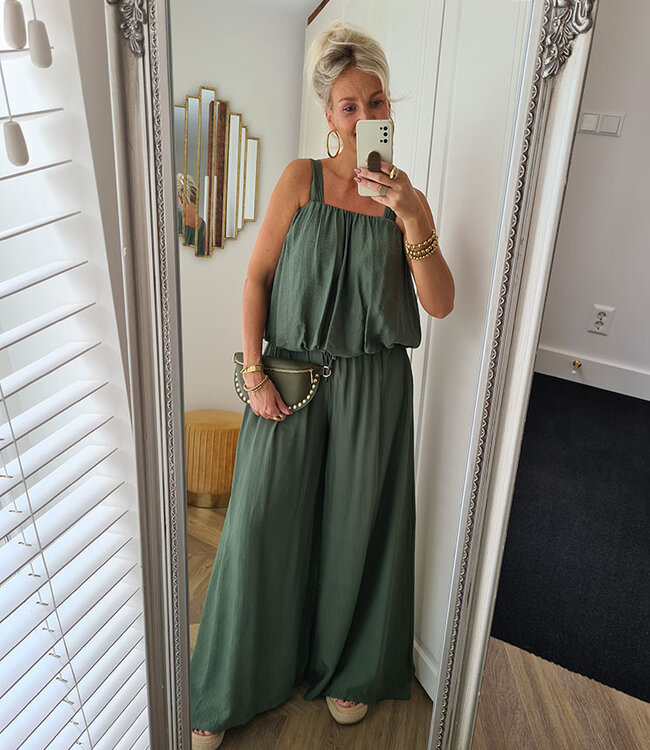 Crossbody Leder met Studs Donkergroen