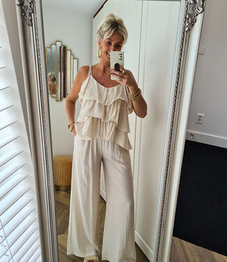 2-Delige Ruffle Top + Broek Beige