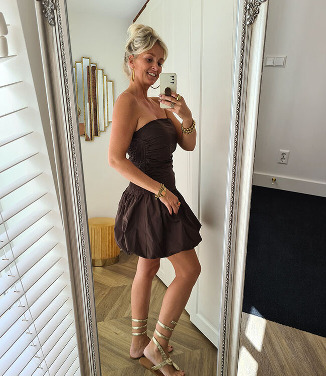 Strapless Ballonjurkje Kort Donkerbruin