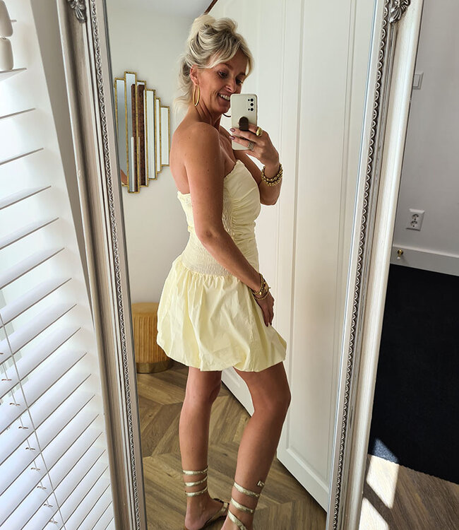 Strapless Ballonjurkje Kort Geel