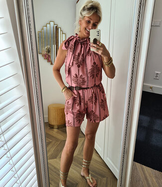 2-Delige Set Palmtree Haltertop + Short Roze