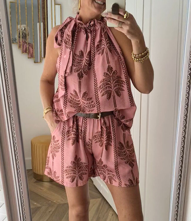 2-Delige Set Palmtree Haltertop + Short Roze