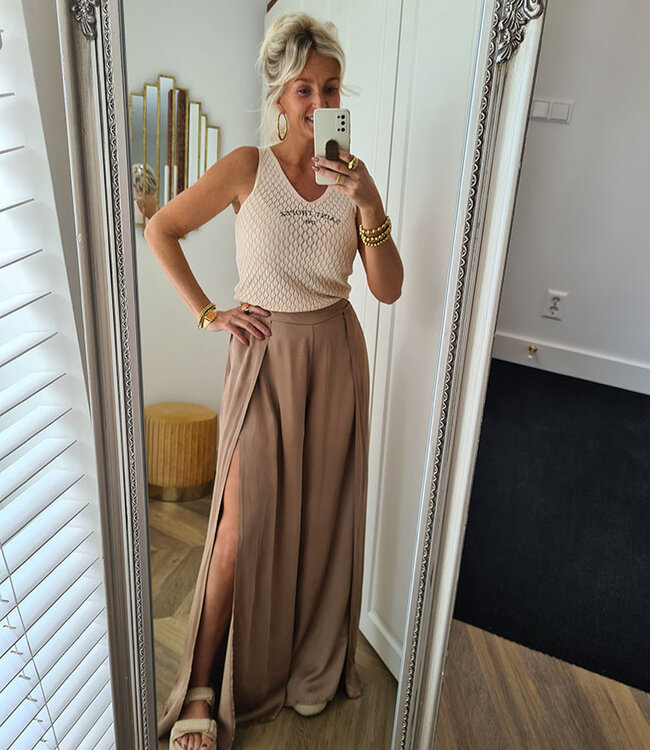 Zijdelookbroek met Splitten Brons