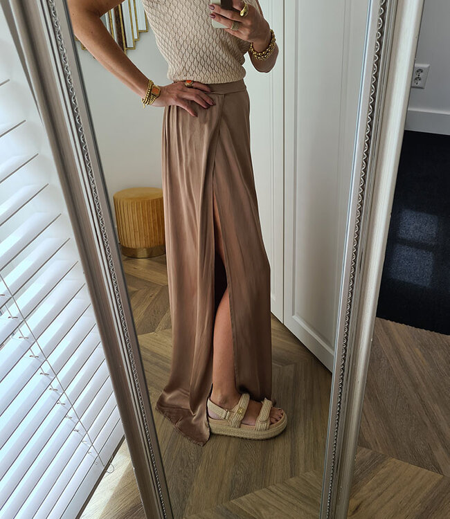 Zijdelookbroek met Splitten Brons