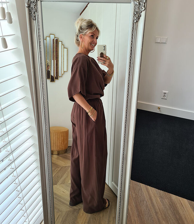 Luxe 2-Delige Set Donkerbruin Top + Broek