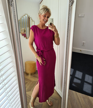 Mouwloze Jurk met Knoopdetail Magenta