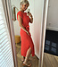 Mouwloze Jurk met Knoopdetail Koraalrood