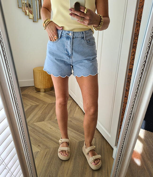 Denim Short Ruffle Rand Blauw