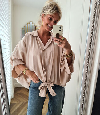 Oversized Blouse met Strikdetail Beige