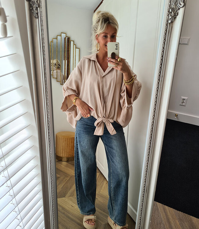 Oversized Blouse met Strikdetail Beige