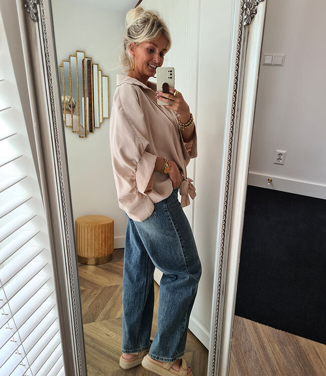 Oversized Blouse met Strikdetail Beige