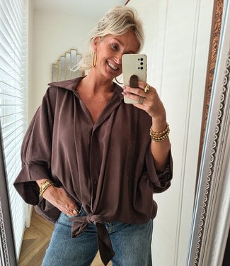 Oversized Blouse met Strikdetail Donkerbruin