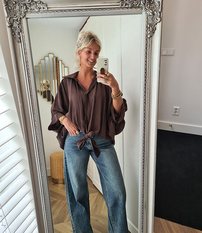 Oversized Blouse met Strikdetail Donkerbruin