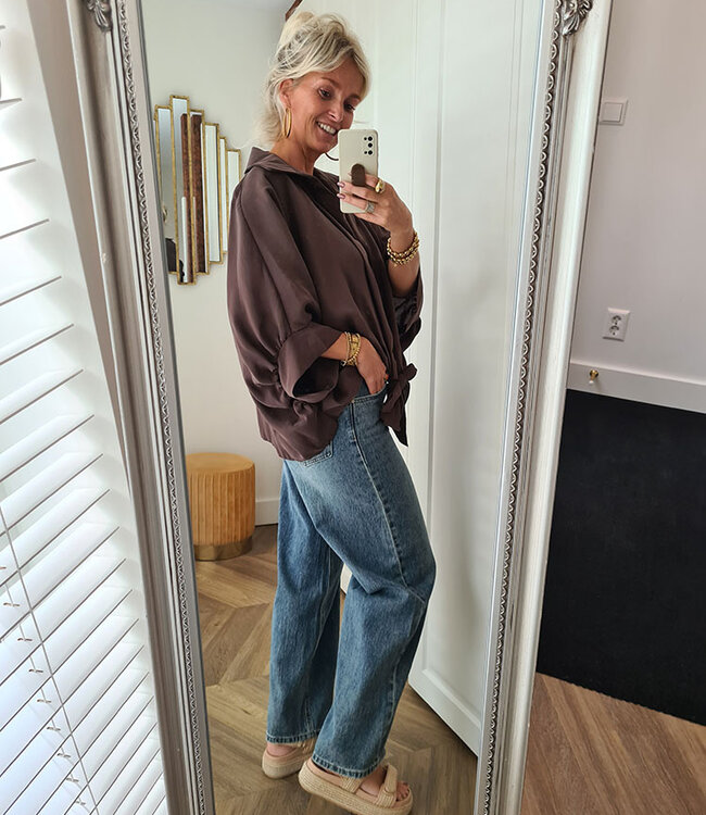 Oversized Blouse met Strikdetail Donkerbruin