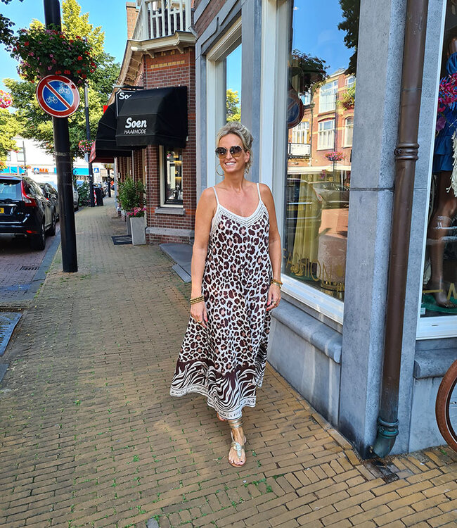 Wijde Zijdelook Panter Dress Bruintinten