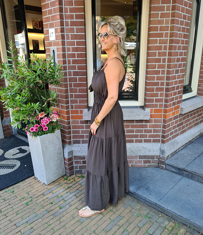 Lange Jurk met Spaghettibandjes Donkerbruin