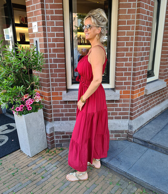 Lange Jurk met Spaghettibandjes Rood