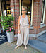 Oversized Linnenlook Top met Shimmer Beige/Taupe