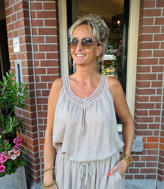 Oversized Linnenlook Top met Shimmer Beige/Taupe