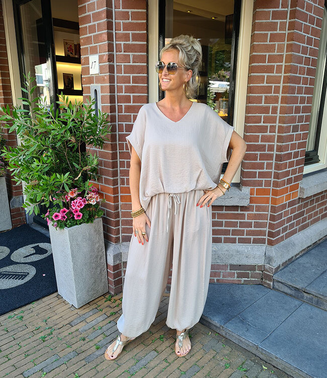 Oversized Linnenlook Blouse Beige/Taupe