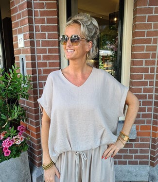 Oversized Linnenlook Blouse Beige/Taupe