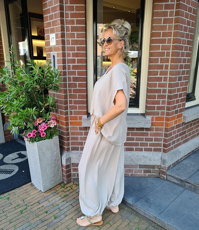 Oversized Linnenlook Blouse Beige/Taupe