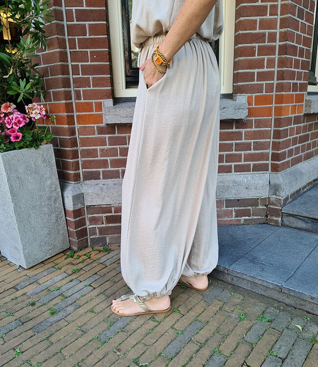 Oversized Linnenlook Ballon Broek Beige/Taupe