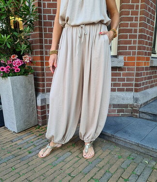Oversized Linnenlook Ballon Broek Beige/Taupe