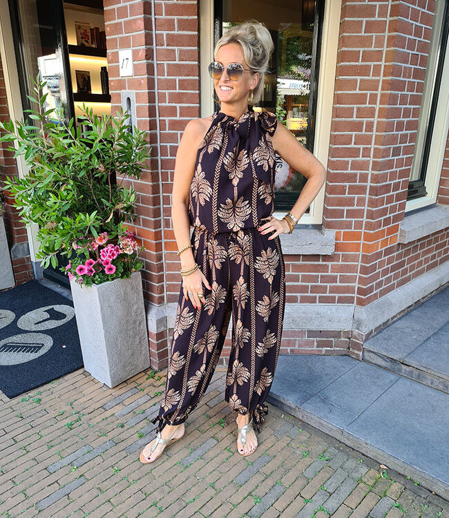 Palmtree Haltertop Zwart/Camel