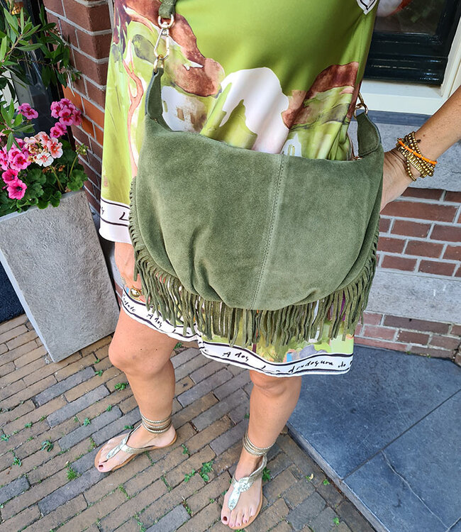 Vromy Suede Franje Tas Armygroen