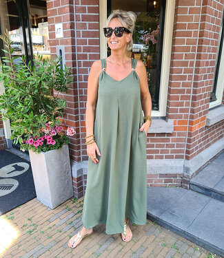 Azzurro Wijde Lange Jurk Gouden Details Groen