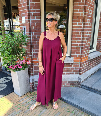 Azzurro Wijde Lange Jurk Gouden Details Bordeaux