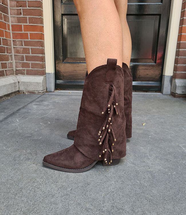 Cowboylaars Franje Gouden Details Bruin
