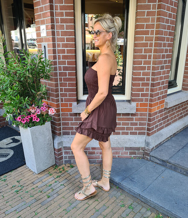 Strapless Playsuit Ruffle Donkerbruin