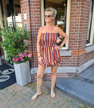 Strapless Playsuit Aztec Bruin/Blauw