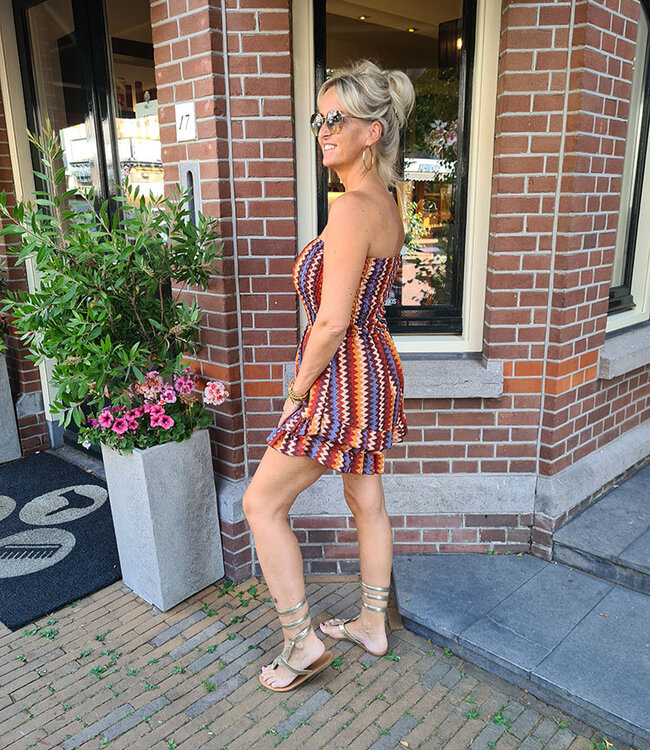 Strapless Playsuit Aztec Bruin/Blauw