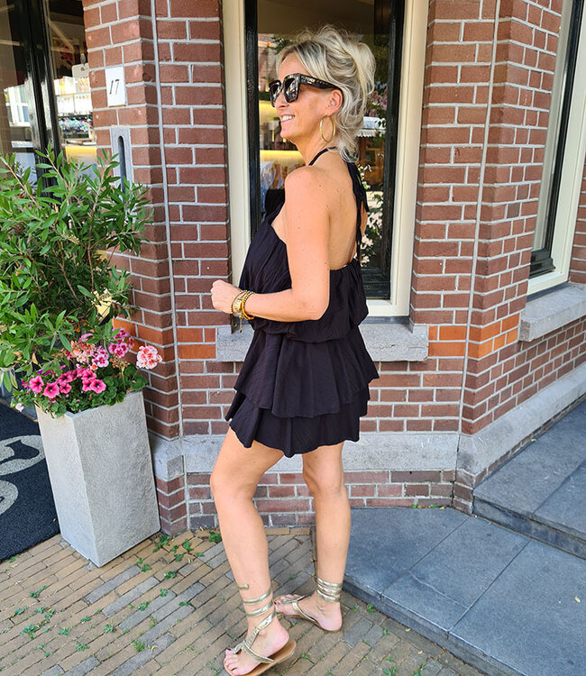 Halter Playsuit Ruffle Zwart