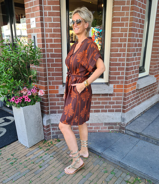 Palmtree Jurkje met Ceintuur Bruin/Donkeroranje