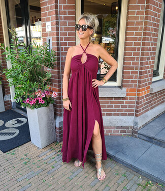 Azzurro Halter Dress met Split Bordeaux