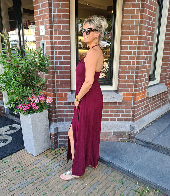 Azzurro Halter Dress met Split Bordeaux