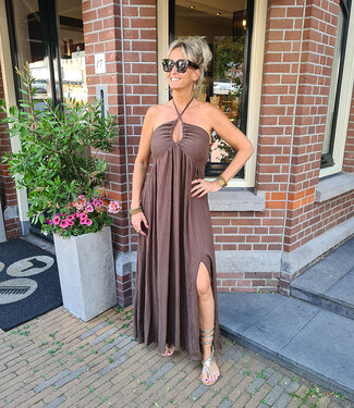 Azzurro Halter Dress met Split Donkerbruin