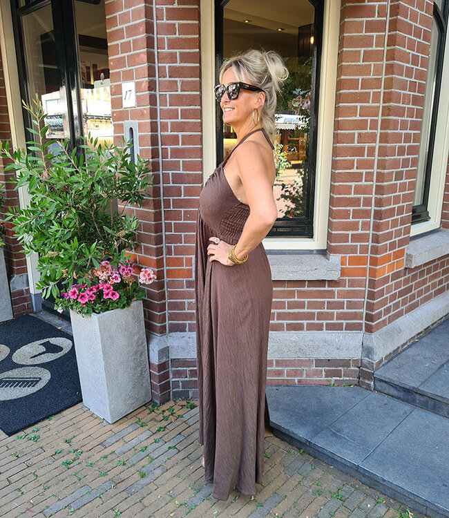 Azzurro Halter Dress met Split Donkerbruin