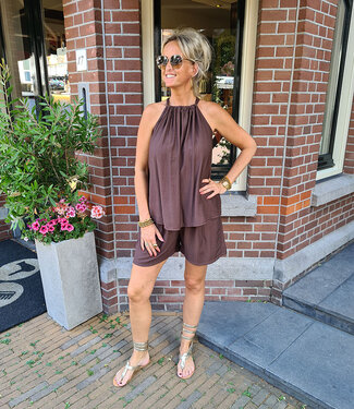 2-Delige Haltertop + short Donkerbruin