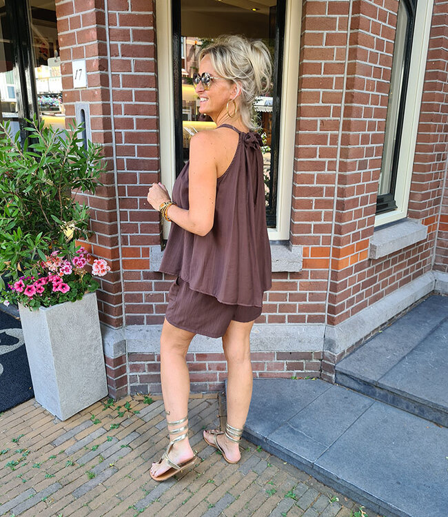 2-Delige Haltertop + short Donkerbruin