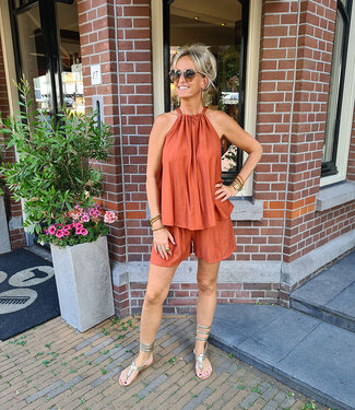 2-Delige Haltertop + short Donker Oranje