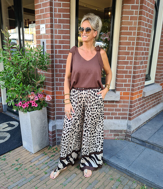 Azzurro Wijde Top met Strikjes Donkerbruin